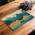 Teal and Ochre Mountain Lake Mural Wallpaper — Stylized Landscape Mural Wallpaper - room preview 03
