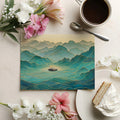 Floating Mountain Peak Mural Wallpaper — Zen Teal and Gold Landscape Mural Wallpaper - room preview 03