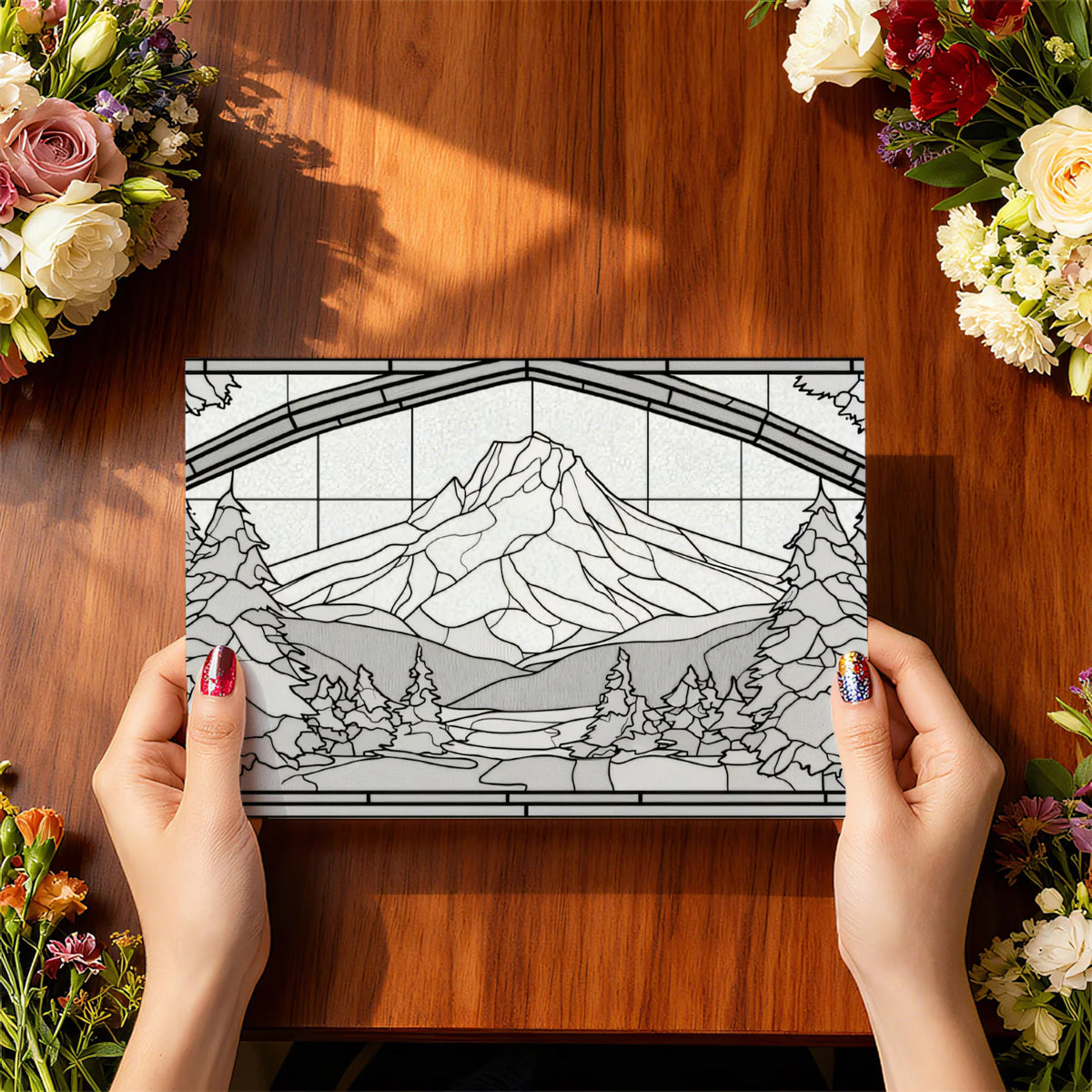 Stained Glass Mountain Mural Wallpaper —Monochrome Geometric Art Mural Wallpaper - room preview 03