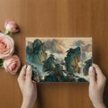 Emerald Mountain Peaks Mural Wallpaper — Traditional Ink Art Style Mural Wallpaper - room preview 03