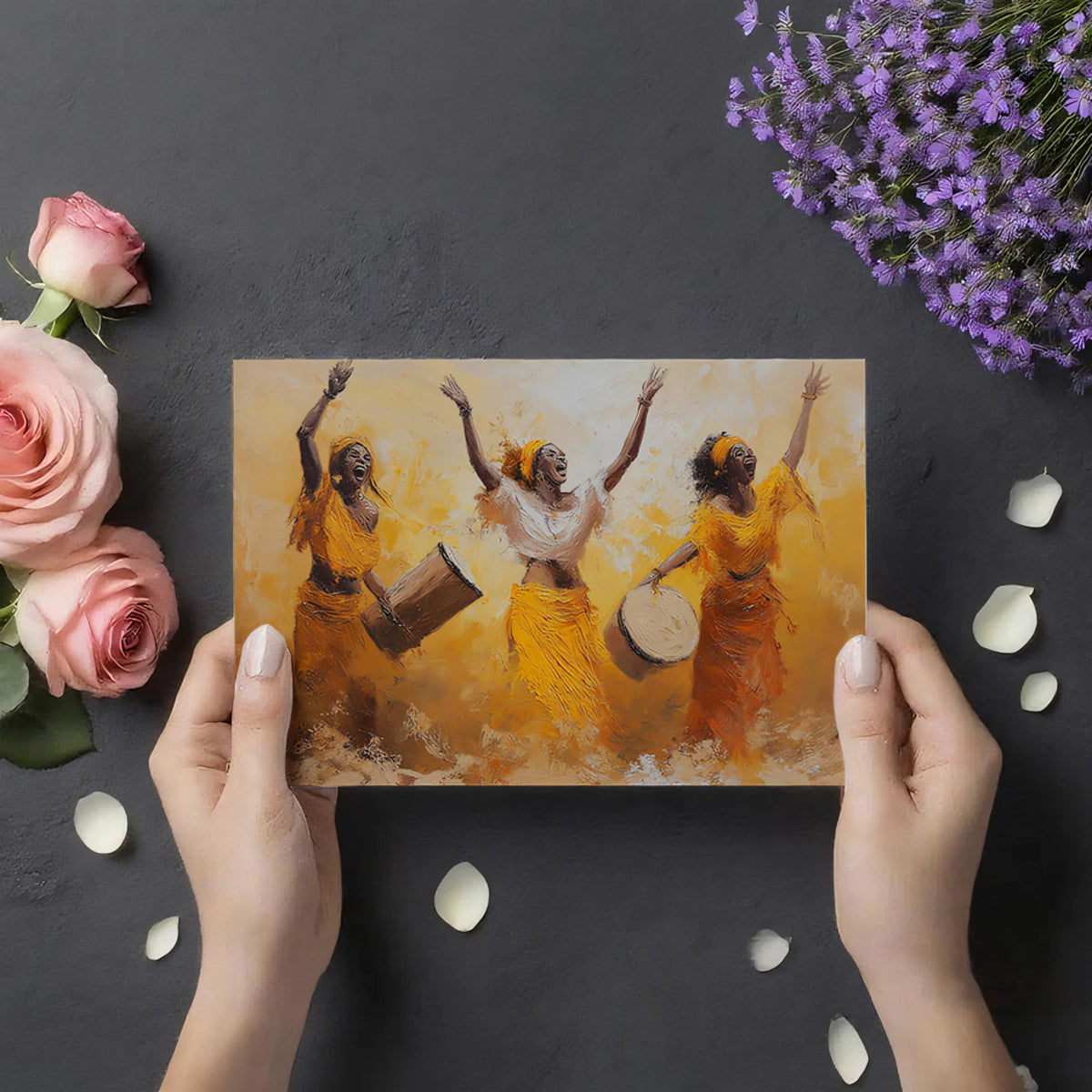 African Dance Impasto Mural Wallpaper — Vibrant Oil Painting Art Mural Wallpaper - room preview 03