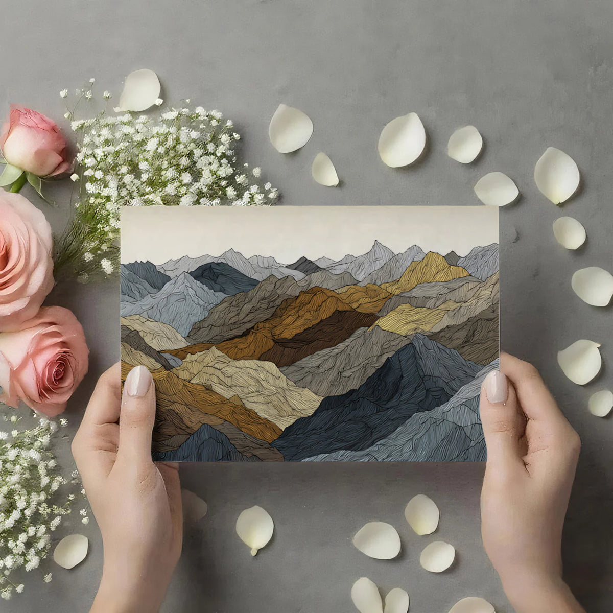 Topographic Mountain Line Mural Wallpaper — Earth Tone Modern Art Mural Wallpaper - room preview 03