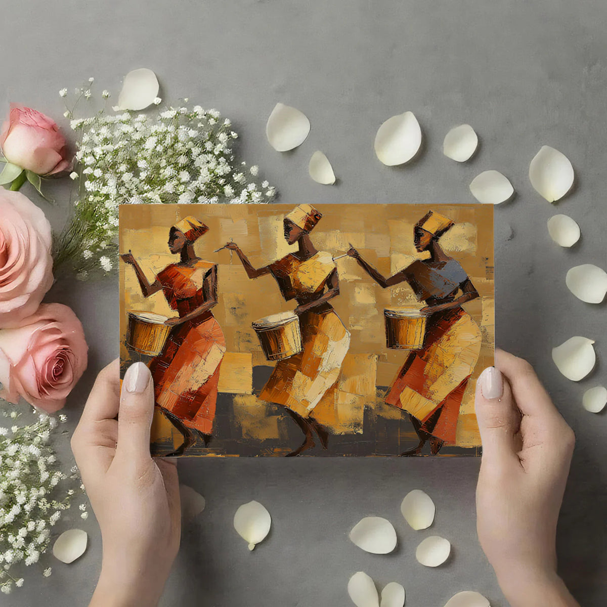 African Drummer Mural Wallpaper — Expressive Oil Painting Motif Mural Wallpaper - room preview 03