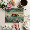 Floating River Abstract Mural Wallpaper — Teal and Gold Swirls Mural Wallpaper - room preview 03