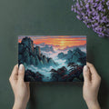 Misty Sunset Mountain Peaks Mural Wallpaper — Painterly Nature Scene Mural Wallpaper - room preview 03