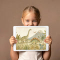 Watercolor Prehistoric Dinosaur Mural — Earthy Nursery Wallpaper Mural Wallpaper - room preview 03
