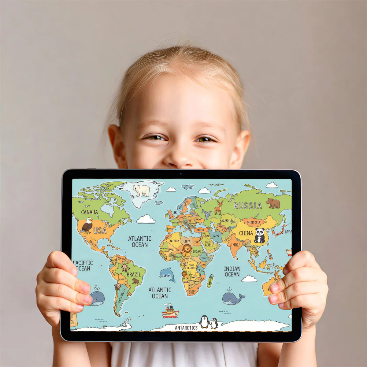 Illustrated World Map Kids Mural Wallpaper — Friendly Cartography Mural Wallpaper - room preview 03