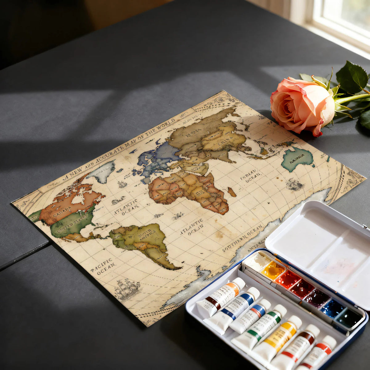Antique World Map Mural Wallpaper — Vintage Cartography Print Mural Wallpaper - room preview 03