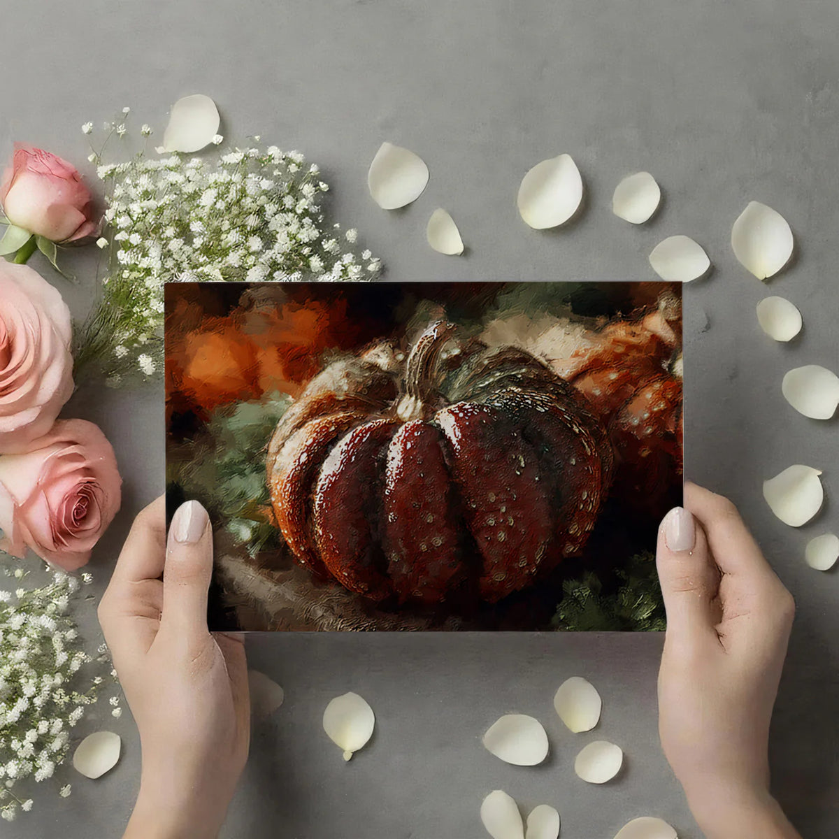 Rustic Harvest Pumpkin Mural Wallpaper — Oil Painting Style Mural Wallpaper - room preview 03