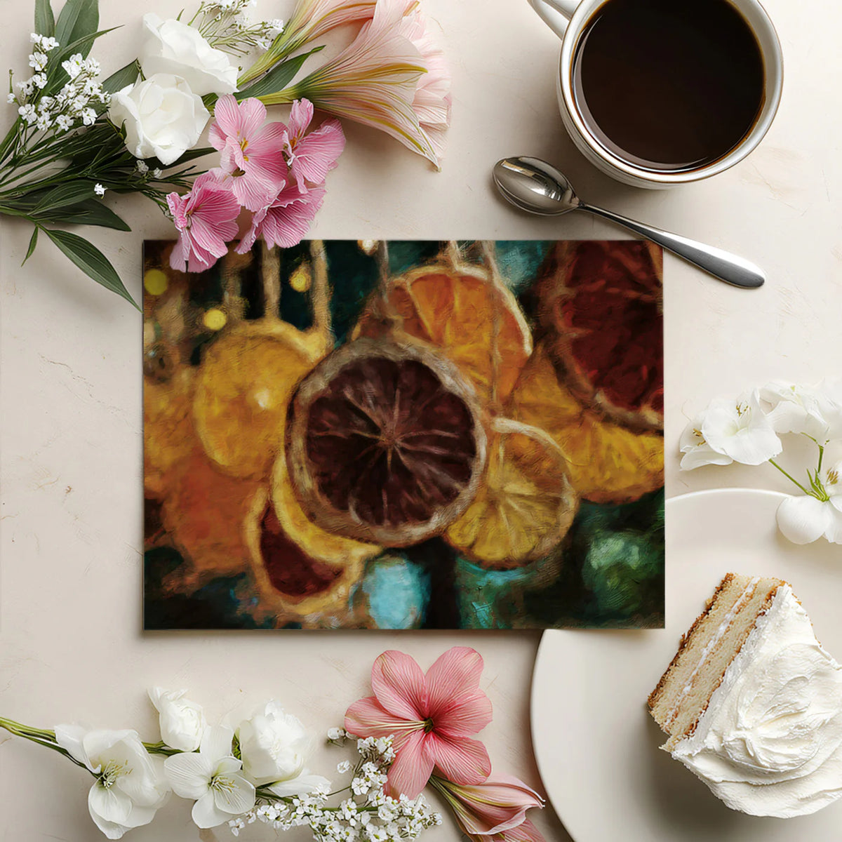 Rustic Dried Citrus Mural Wallpaper — Painterly Warmth Mural Wallpaper - room preview 03