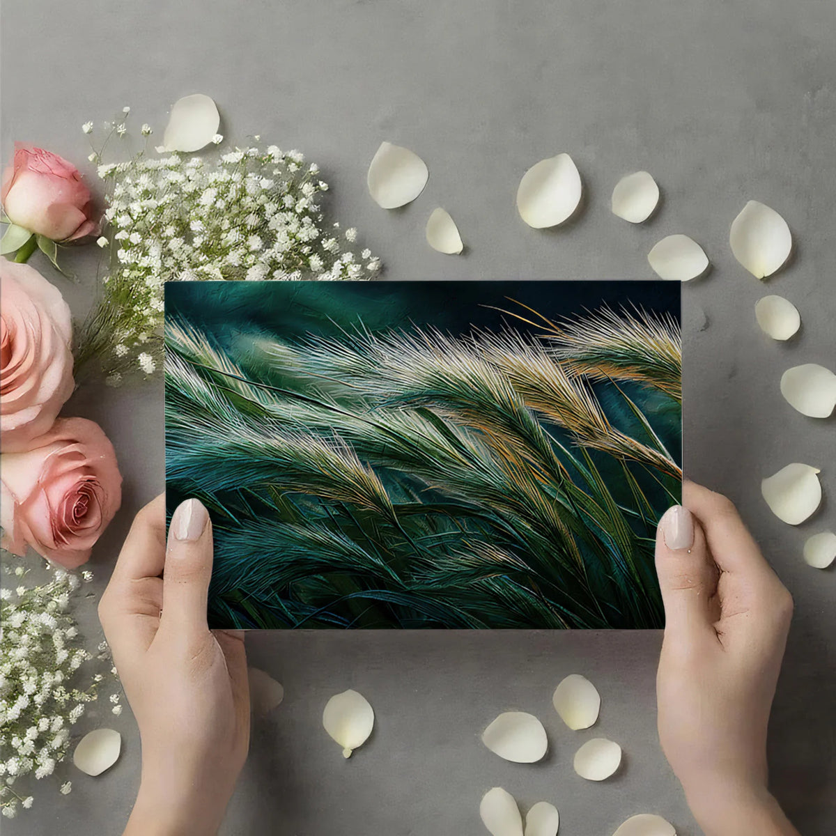 Emerald Grass Oil Painting Mural — Impressionistic Nature Wall Decor Mural Wallpaper - room preview 03