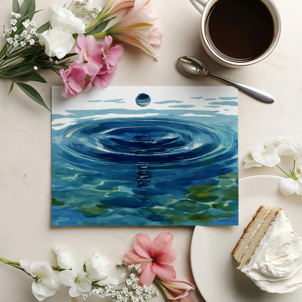 Zen Water Ripple Mural Wallpaper — Minimalist Watercolor Design Mural Wallpaper - room preview 03