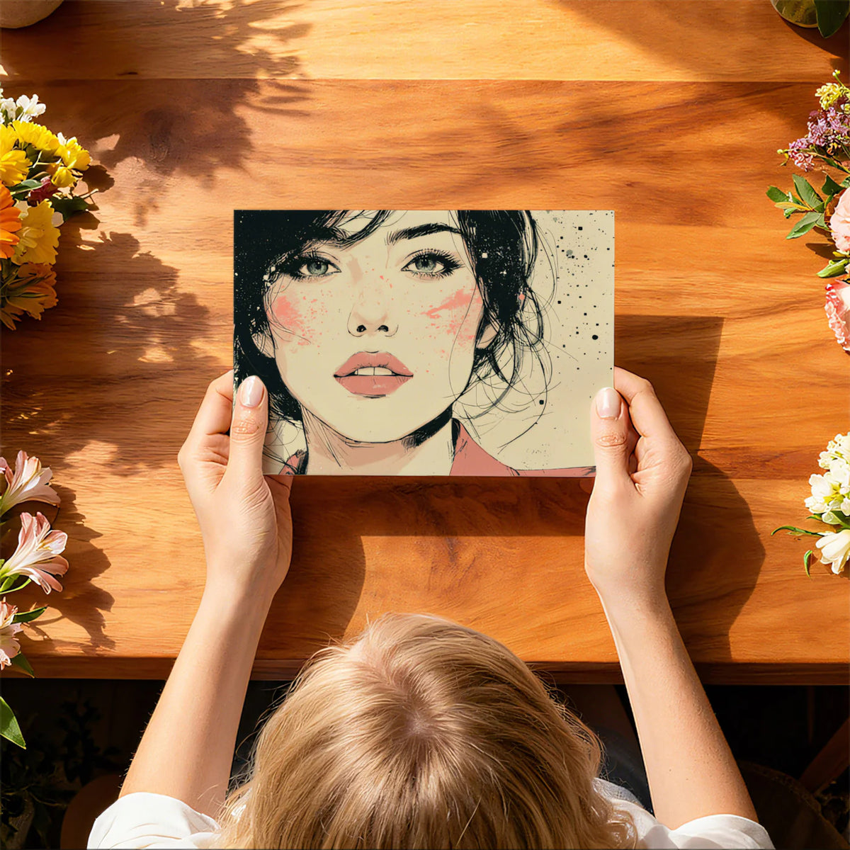 Expressive Portrait Sketch Mural Wallpaper — Artistic Ink Splatter Mural Wallpaper - room preview 03