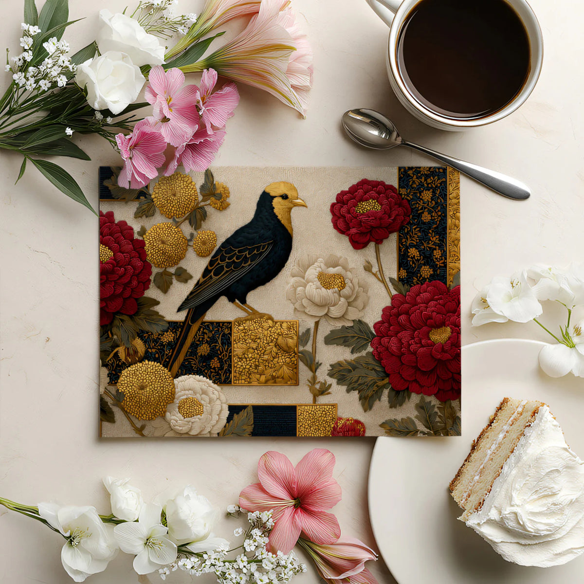 Chinoiserie Bird and Peony Mural Wallpaper — Traditional Floral Art Mural Wallpaper - room preview 03
