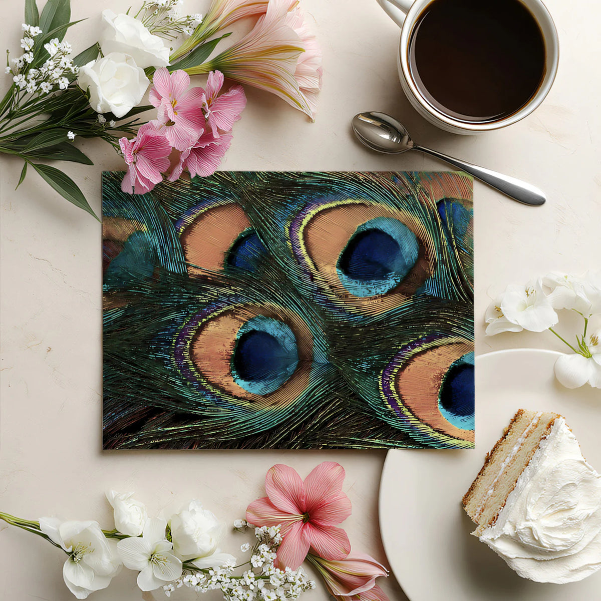 Macro Peacock Feather Mural Wallpaper — Luxurious Nature Pattern Mural Wallpaper - room preview 03