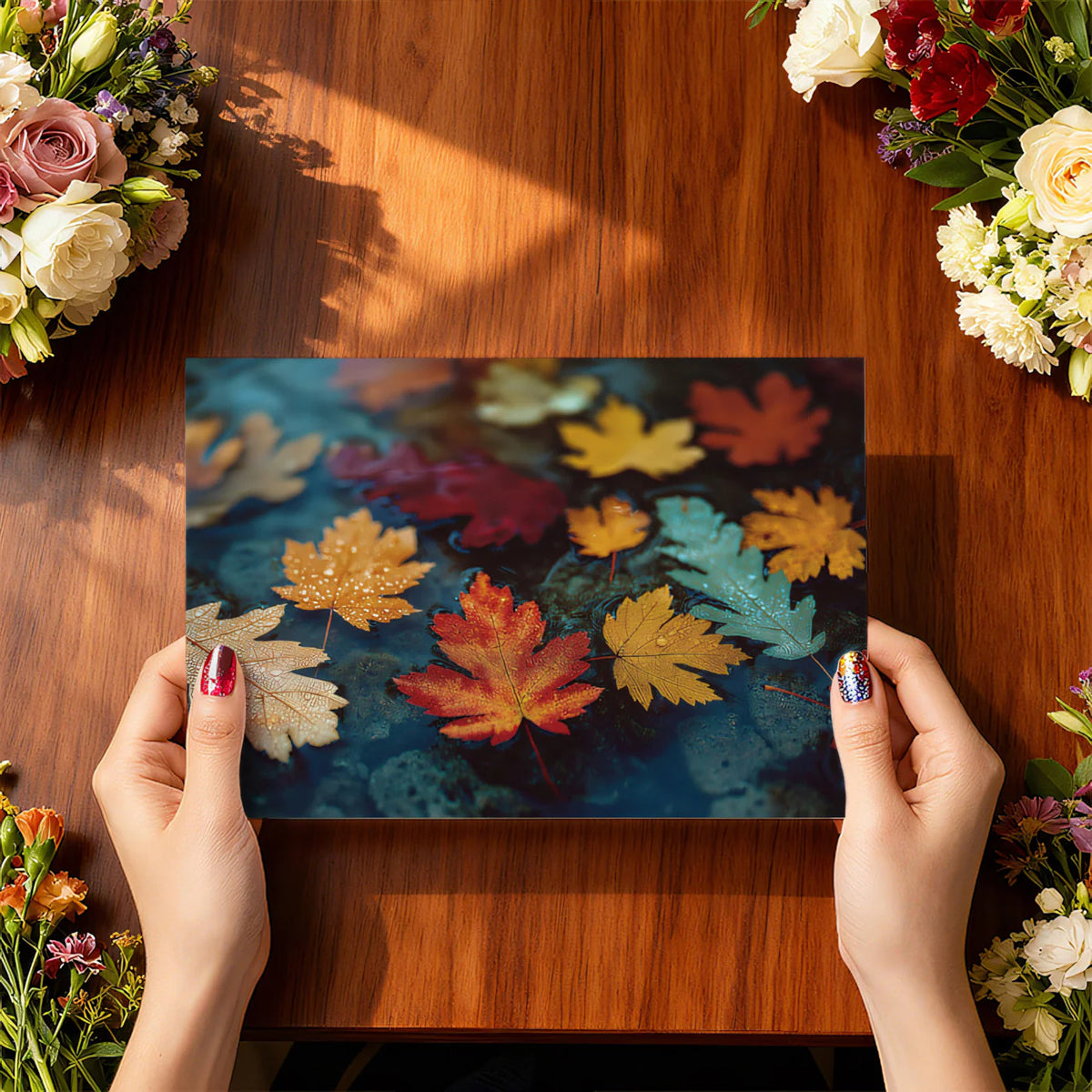 Autumn Rain Fallen Maple Leaves Mural — Moody Nature Wallpaper Mural Wallpaper - room preview 03
