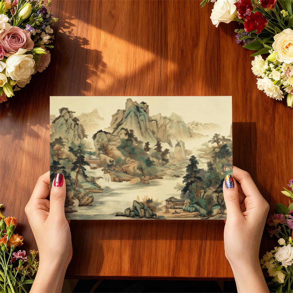 Traditional Mountain Landscape Mural Wallpaper — Zen Art Print Mural Wallpaper - room preview 03