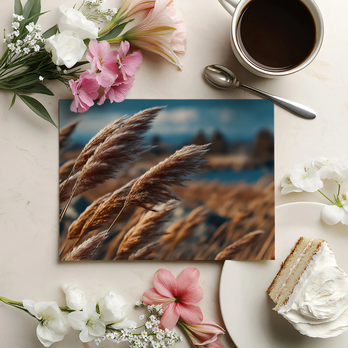 Golden Pampas Grass Meadow Mural Wallpaper — Cinematic Landscape Mural Wallpaper - room preview 03