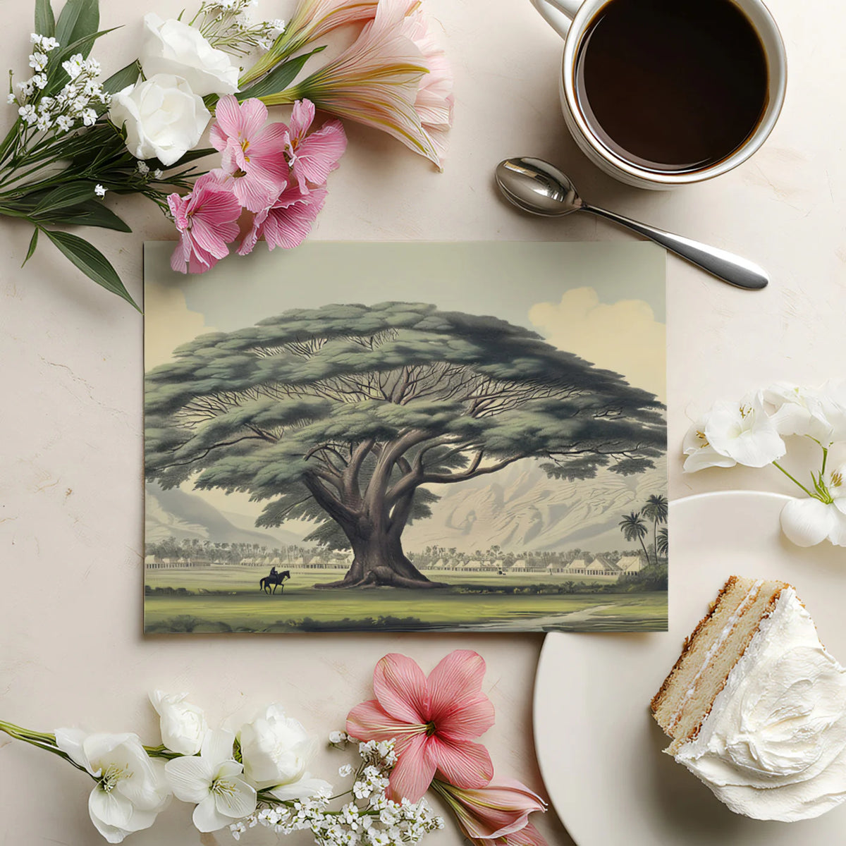 Ancient Banyan Tree Mural Wallpaper — Vintage Landscape Art Mural Wallpaper - room preview 03
