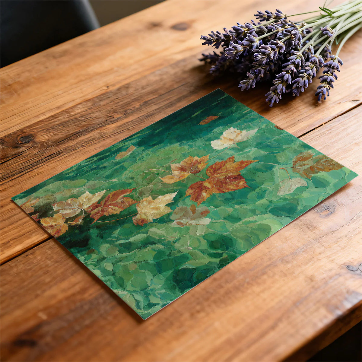 Floating Maple Leaves on Turquoise Water Mural Wallpaper - room preview 03