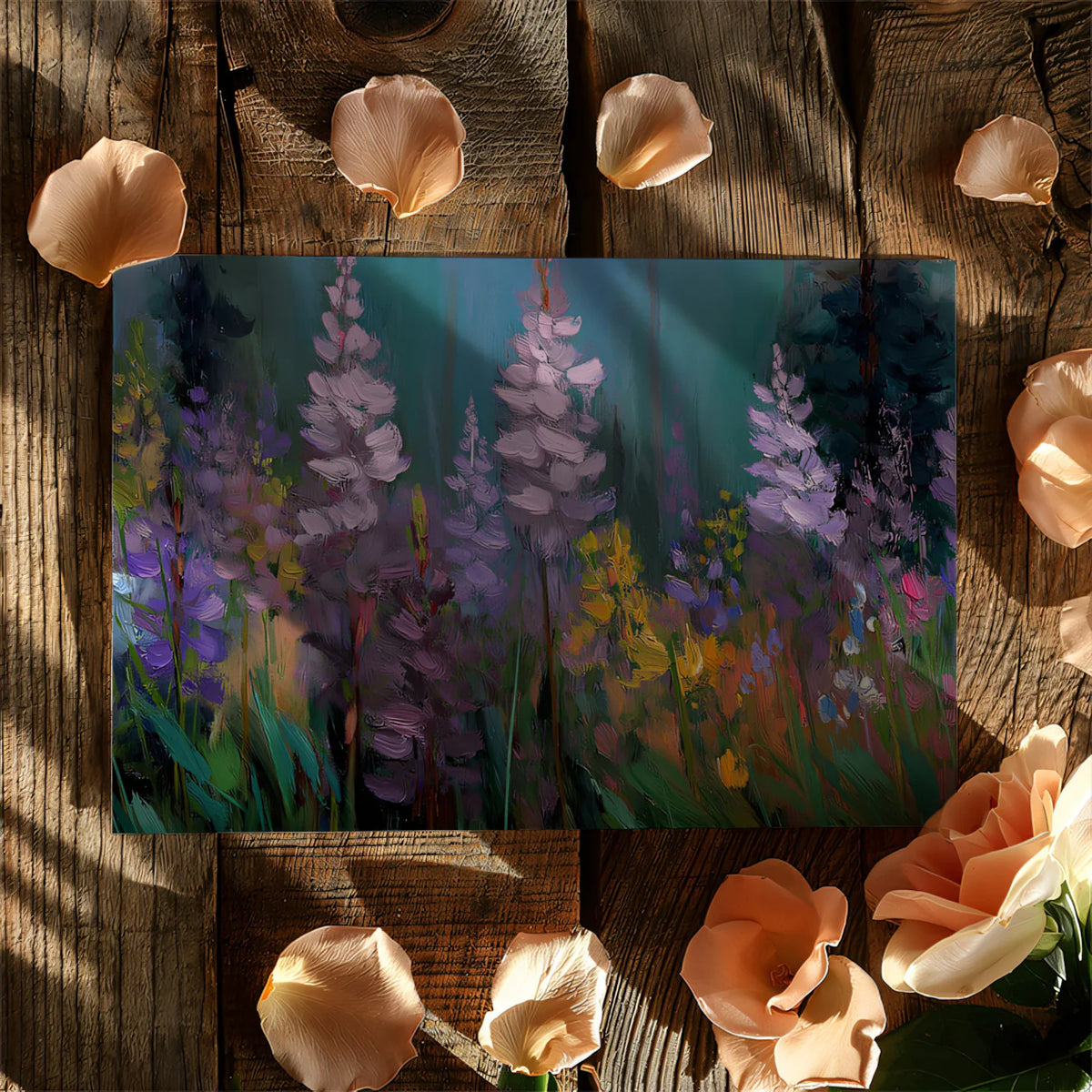 Impressionist Lupine Field Mural Wallpaper — Painterly Floral Art Mural Wallpaper - room preview 03