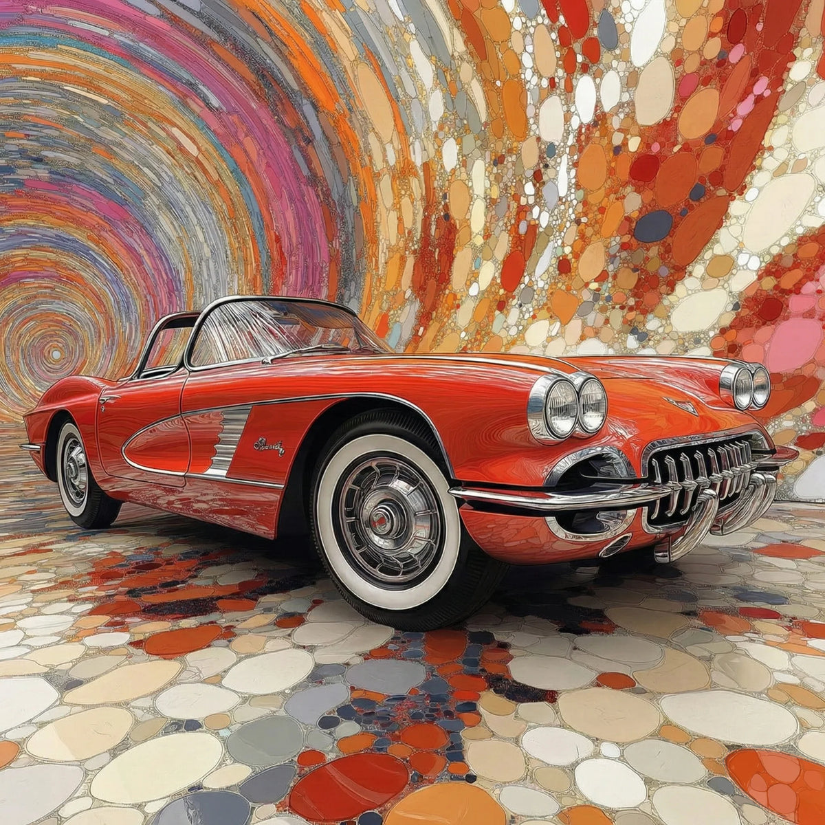 Vintage Classic Car Mural Wallpaper — Abstract Retro Motion Design Mural Wallpaper - room preview 03