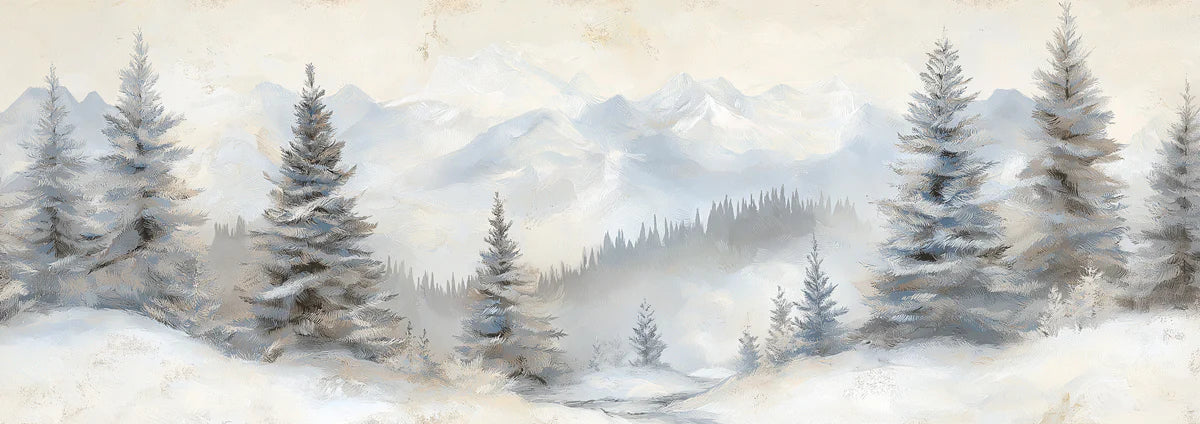 Alpine Winter Landscape Mural Wallpaper — Impressionistic Oil Style Mural Wallpaper - room preview 03