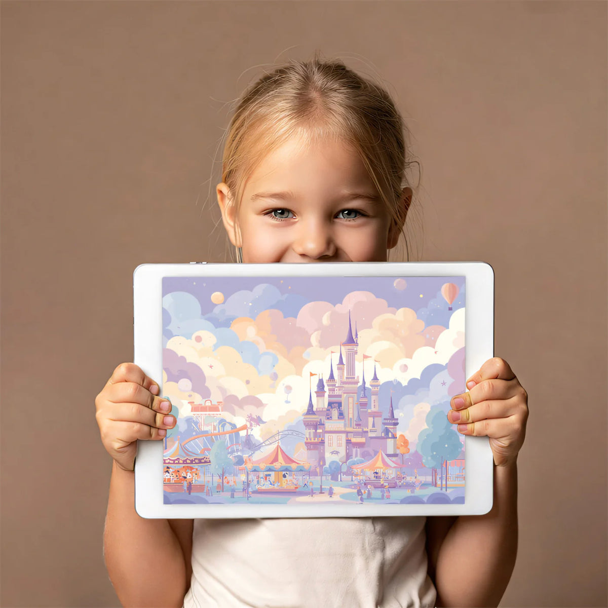 Pastel Kingdom Fairground Mural Wallpaper — Whimsical Castle Art Mural Wallpaper - room preview 03