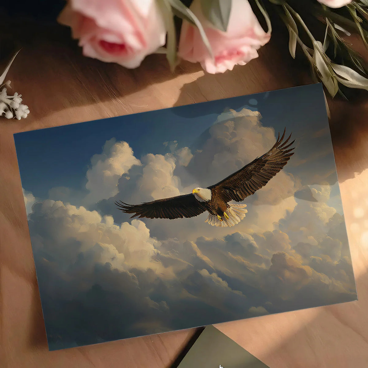 Soaring Bald Eagle Above Clouds Mural Wallpaper — Artistic Sky Design Mural Wallpaper - room preview 03