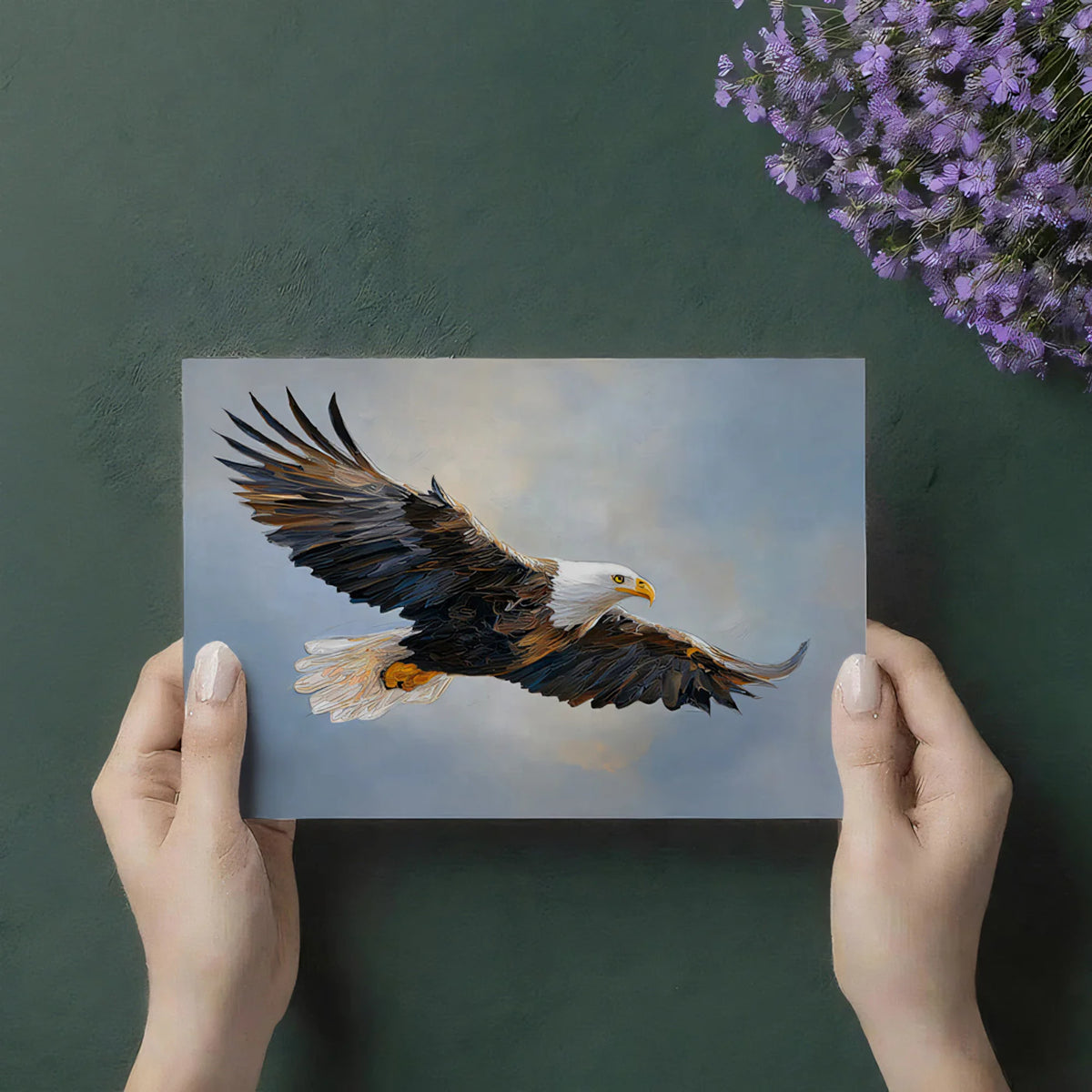 Soaring Bald Eagle Mural Wallpaper — Expressive Oil Painting Style Mural Wallpaper - room preview 03