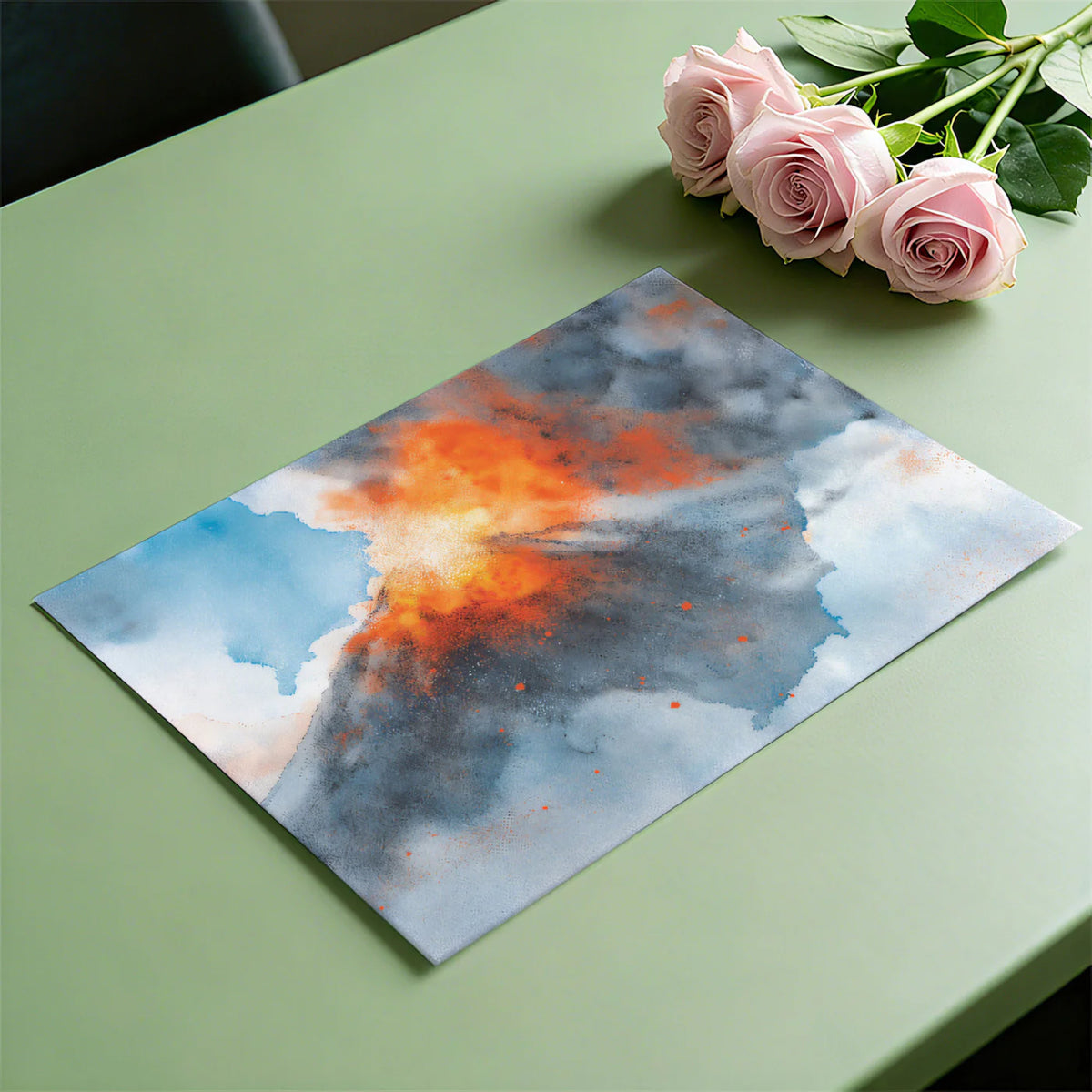 Volcanic Eruption Watercolor Mural Wallpaper — Abstract Nature Art Mural Wallpaper - room preview 03
