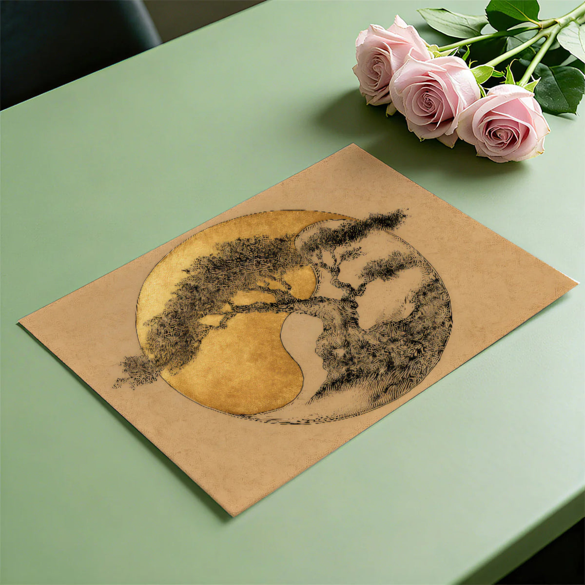 Zen Bonsai Gold Leaf Mural Wallpaper — Traditional Artistic Decor Mural Wallpaper - room preview 03