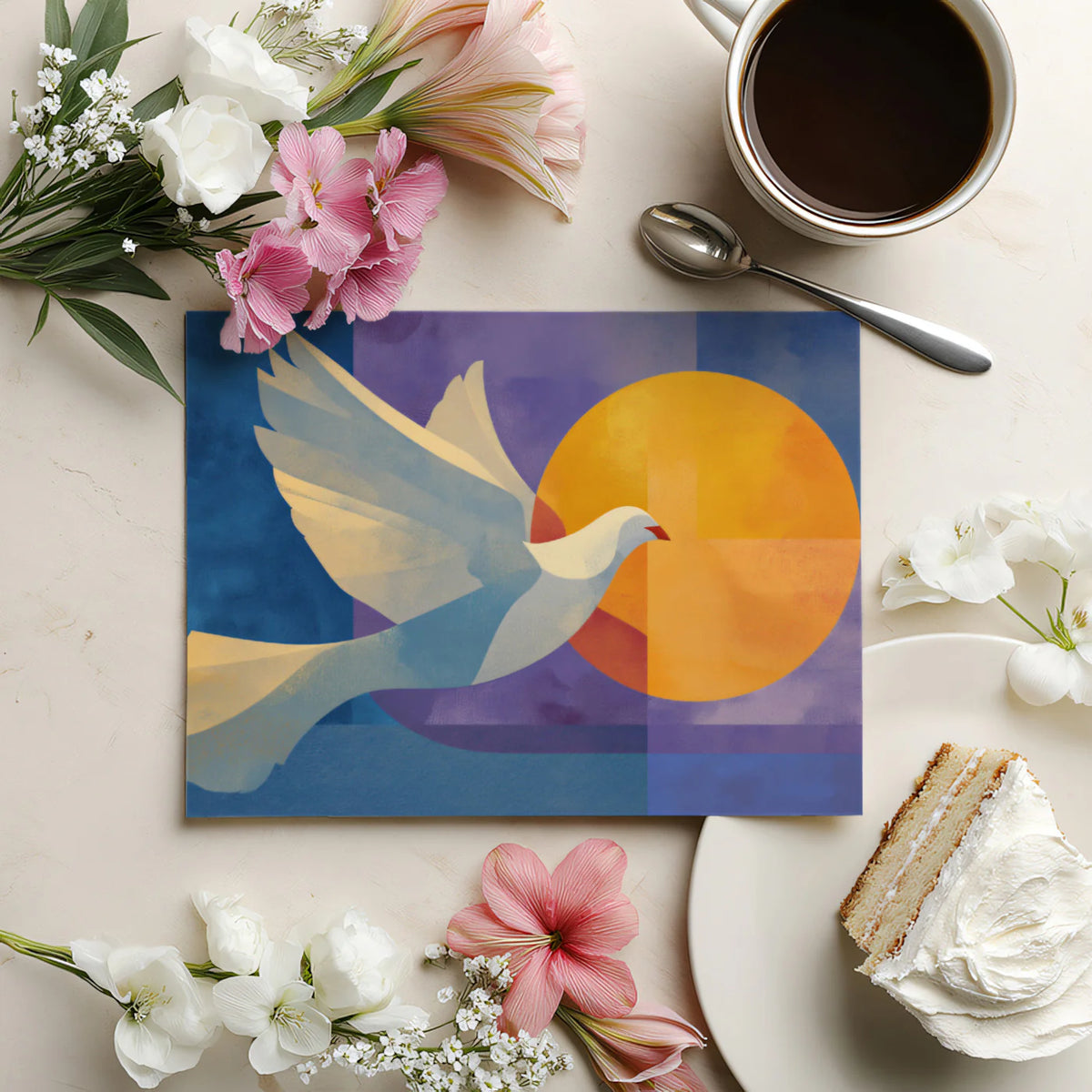 Dove of Peace Geometric Mural Wallpaper — Symbolic Modern Art Mural Wallpaper - room preview 03
