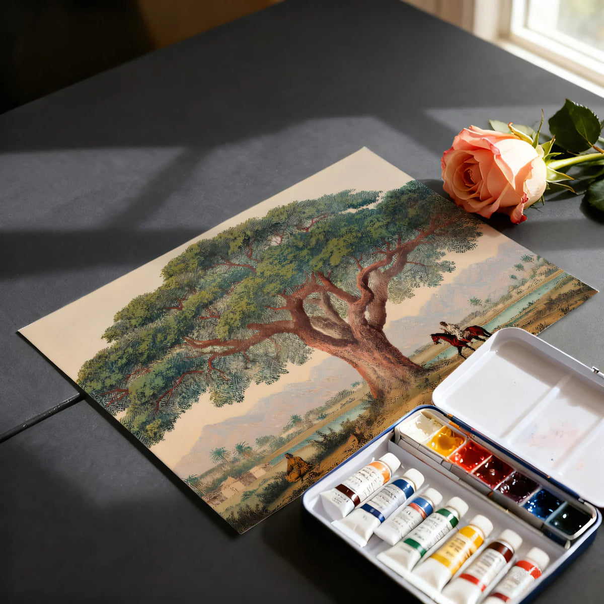 Vintage Acacia Tree Savanna Landscape Mural Wallpaper - room preview 03