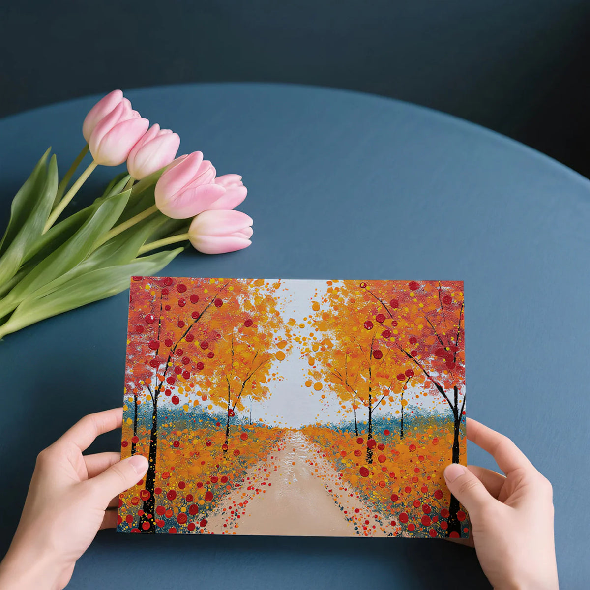 Autumn Pathway Impressionist Mural — Vibrant Seasonal Tree Decor Mural Wallpaper - room preview 03