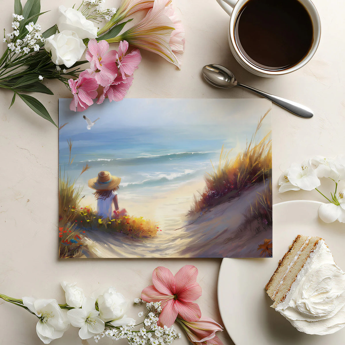 Coastal Dune Landscape Mural Wallpaper — Oil Painting Art Style Mural Wallpaper - room preview 03