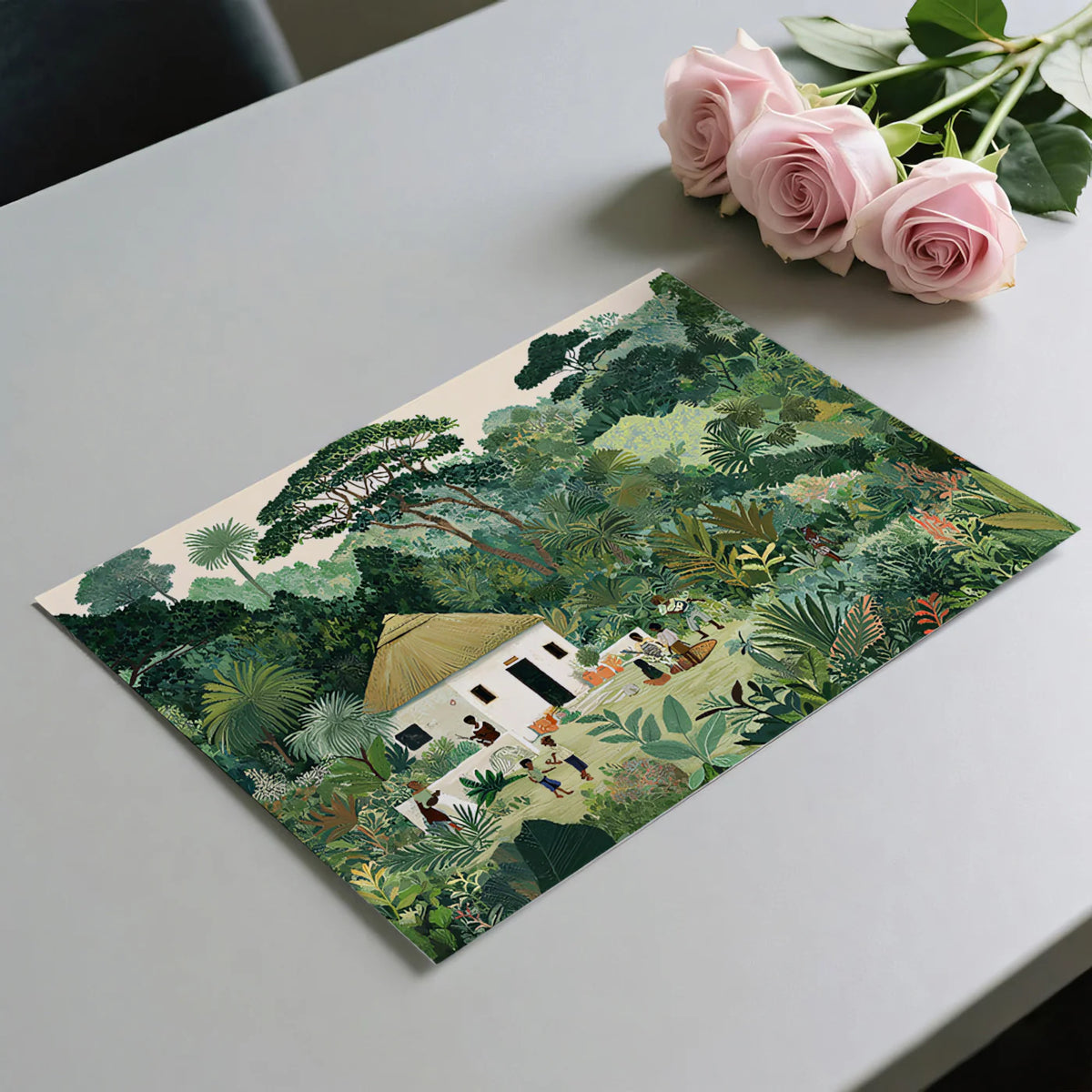 Traditional Village Life Mural Wallpaper — Lush Botanical Art Mural Wallpaper - room preview 03
