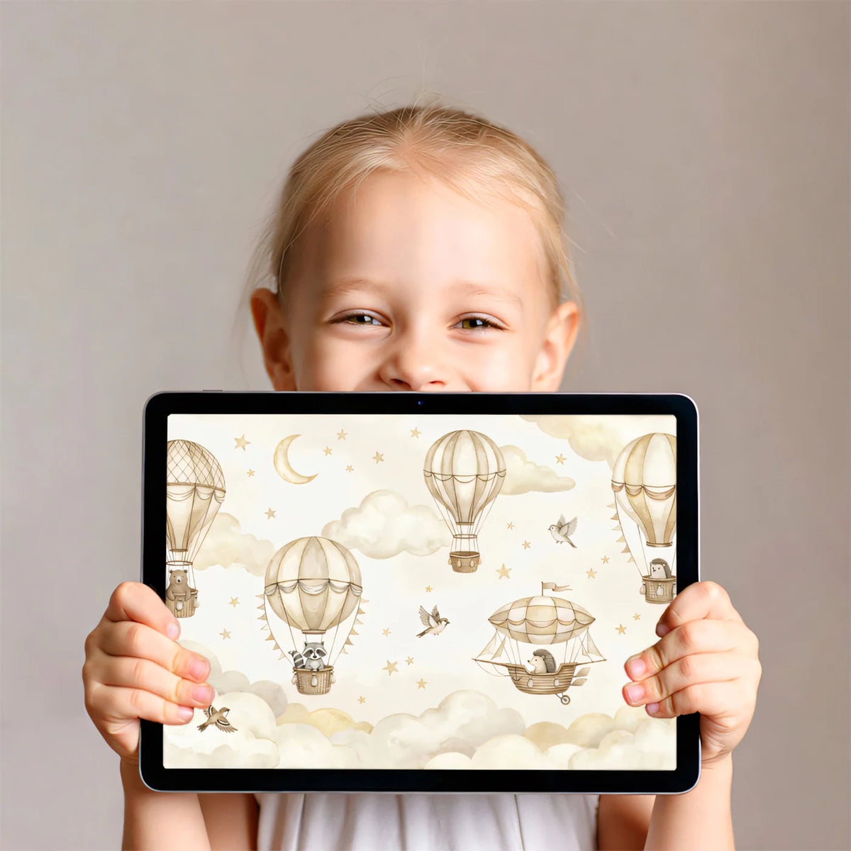 Vintage Hot Air Balloon Mural Wallpaper with Woodland Animals Mural Wallpaper - room preview 03