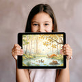 Sunlit Woodland Pond Mural Wallpaper with Forest Friends Mural Wallpaper - room preview 03