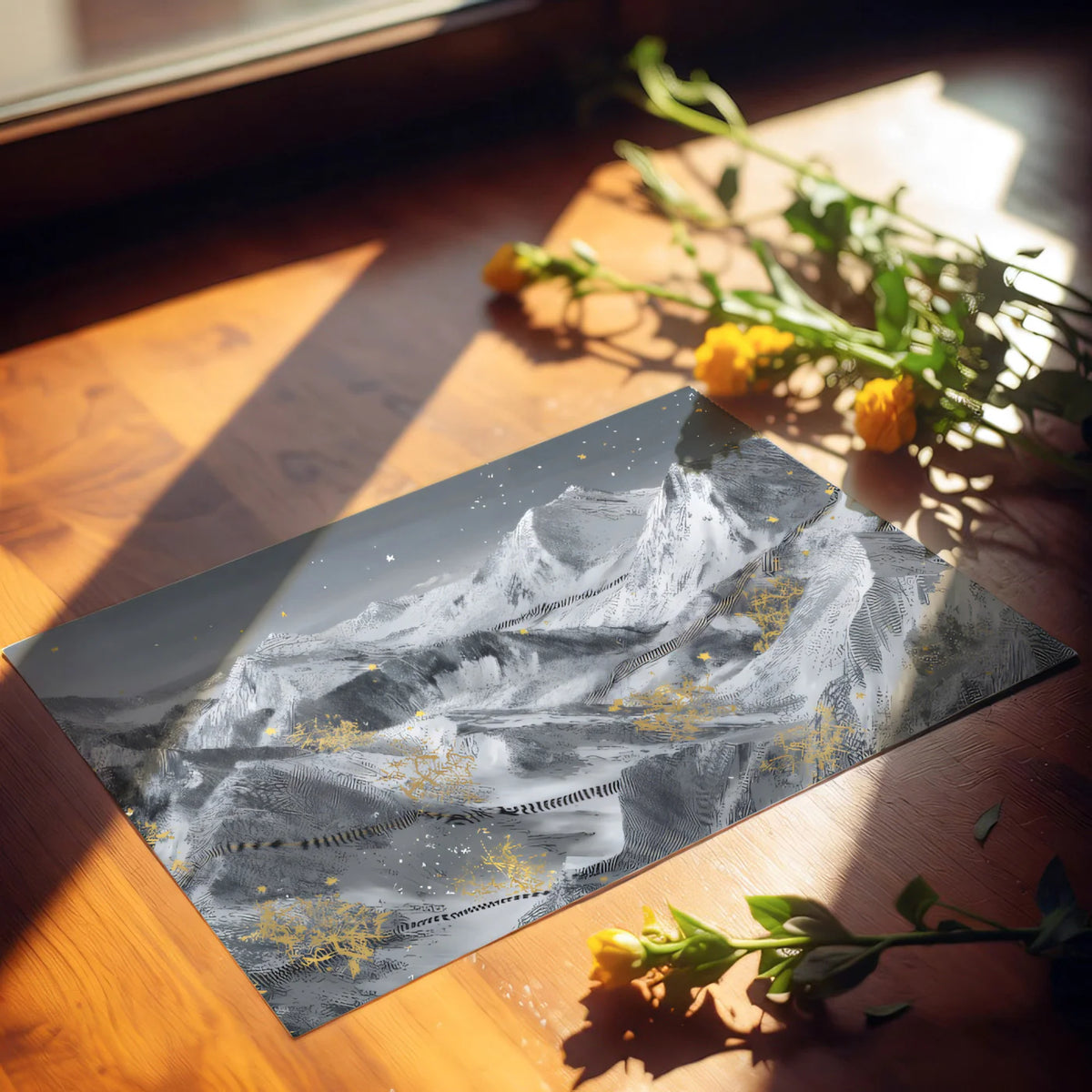 Starry Mountain Peak Mural Wallpaper — Artistic Monochrome Decor Mural Wallpaper - room preview 03