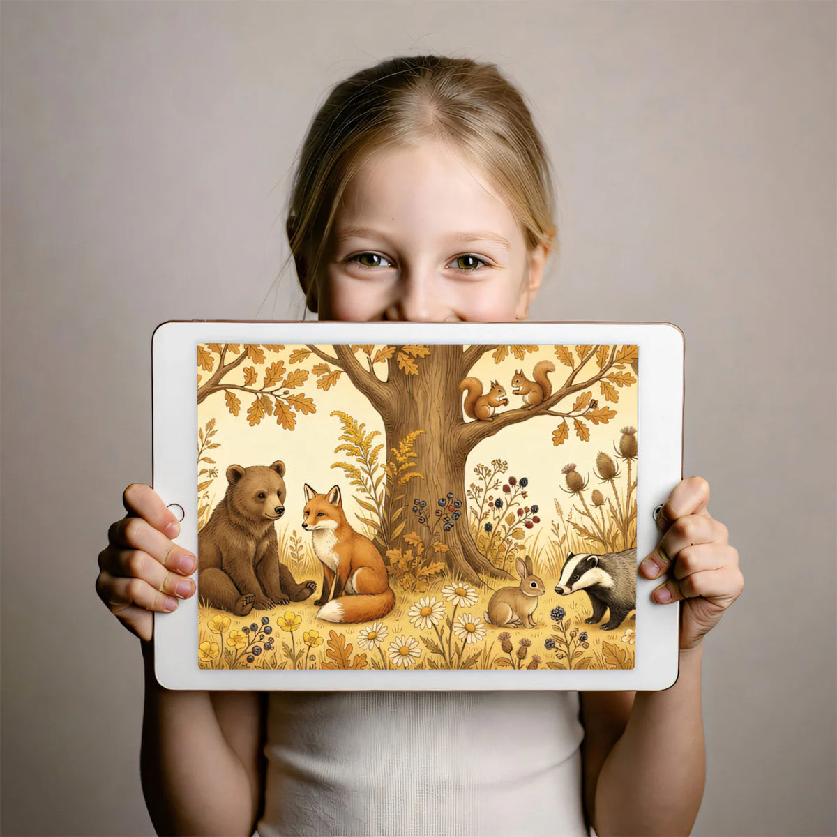 Autumn Woodland Friends Mural Wallpaper — Whimsical Storybook Scene Mural Wallpaper - room preview 03
