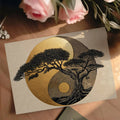 Zen Bonsai Yin-Yang Mural Wallpaper — Gold and Charcoal Art Mural Wallpaper - room preview 03