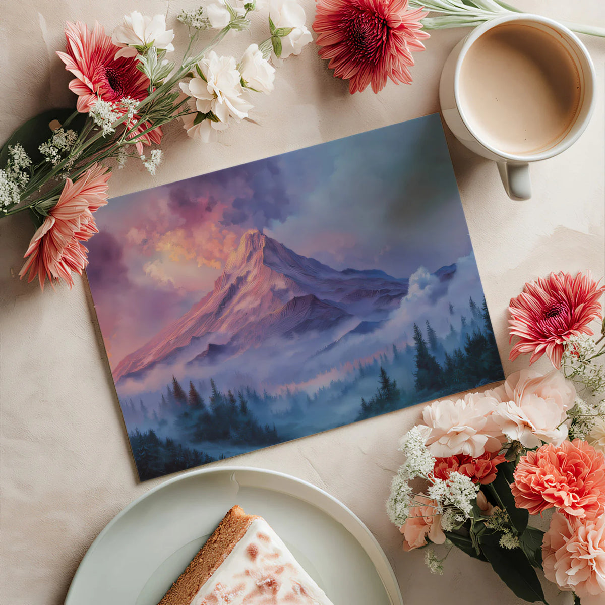 Ethereal Alpine Sunset Mural Wallpaper — Impressionistic Mountain Mural Wallpaper - room preview 03