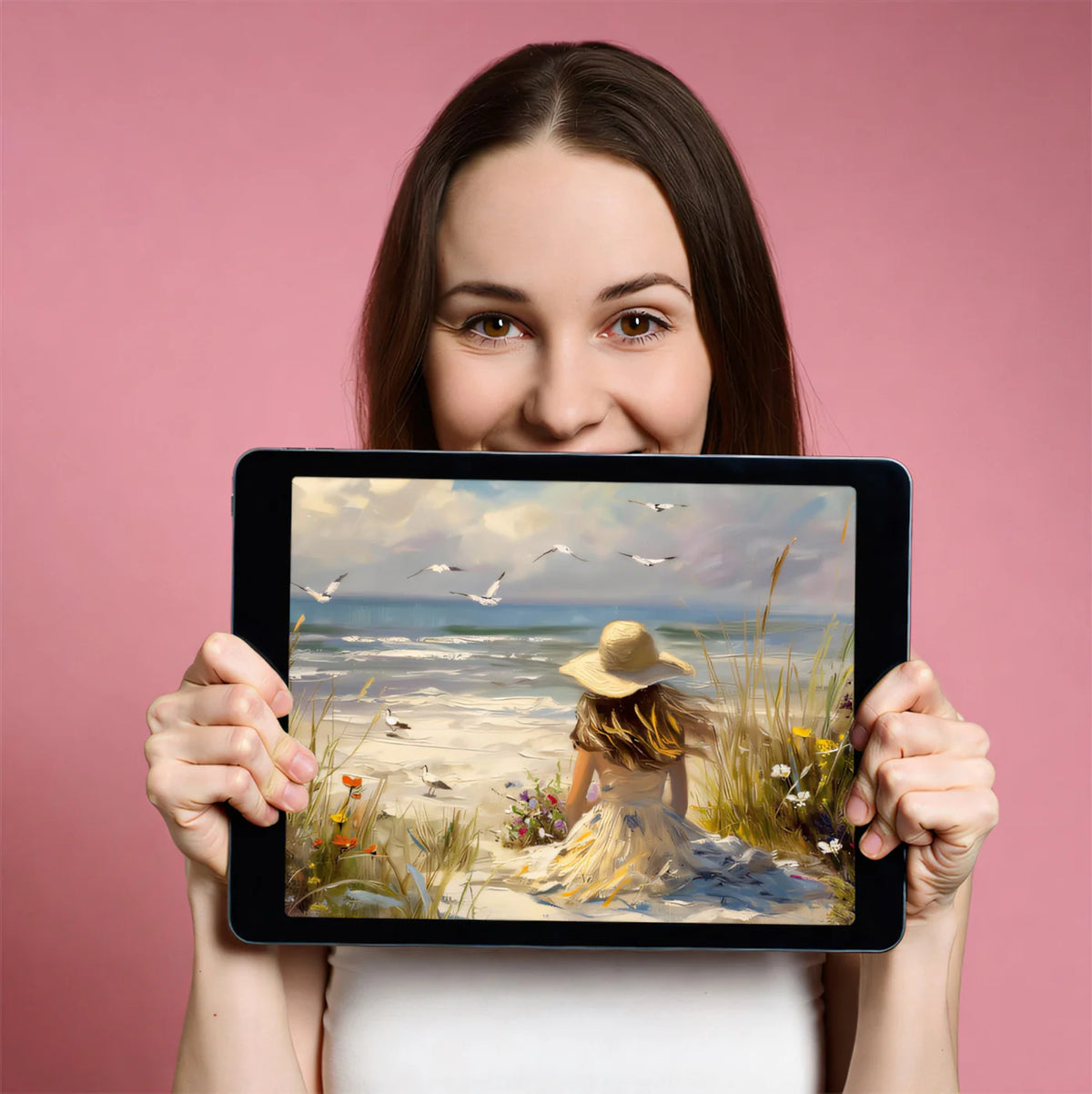 Impressionist Seaside Girl Mural Wallpaper — Painterly Coastal Art Mural Wallpaper - room preview 03