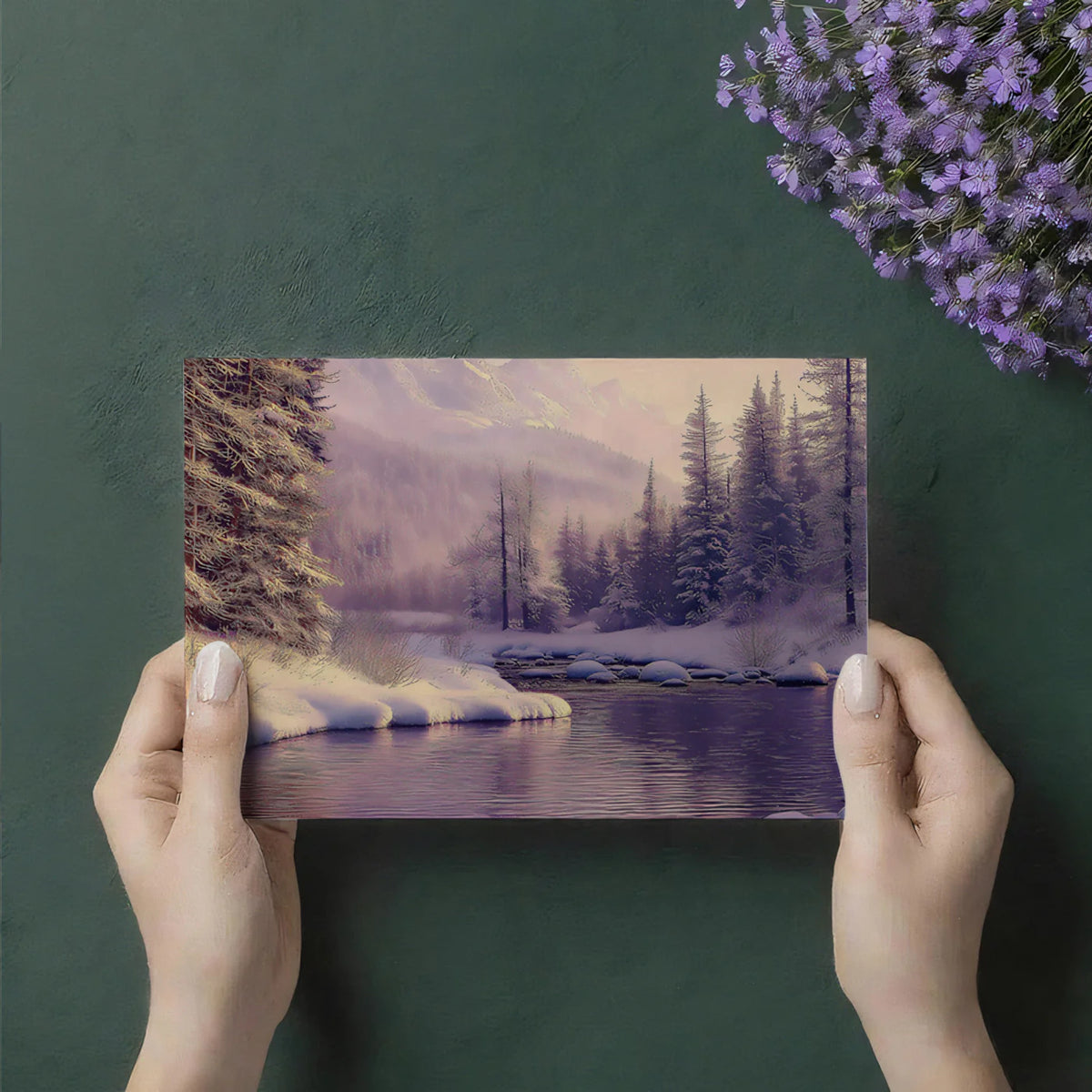 Misty Winter River Mural Wallpaper — Ethereal Snowy Landscape Mural Wallpaper - room preview 03