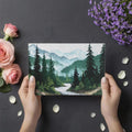 Alpine River Forest Mural Wallpaper — Painted Mountain Landscape Mural Wallpaper - room preview 03