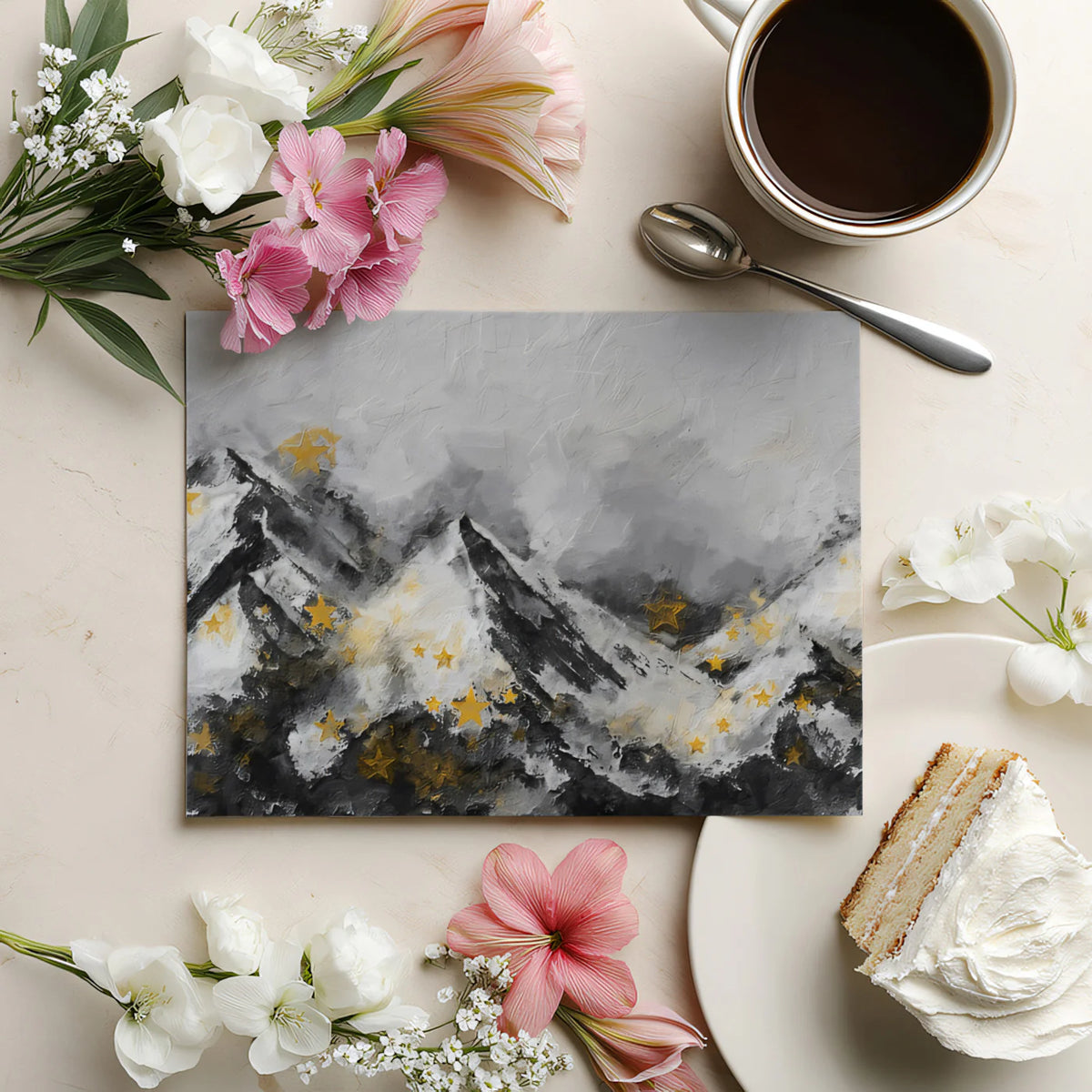 Starry Mountain Peak Mural Wallpaper — Modern Abstract Landscape Mural Wallpaper - room preview 03