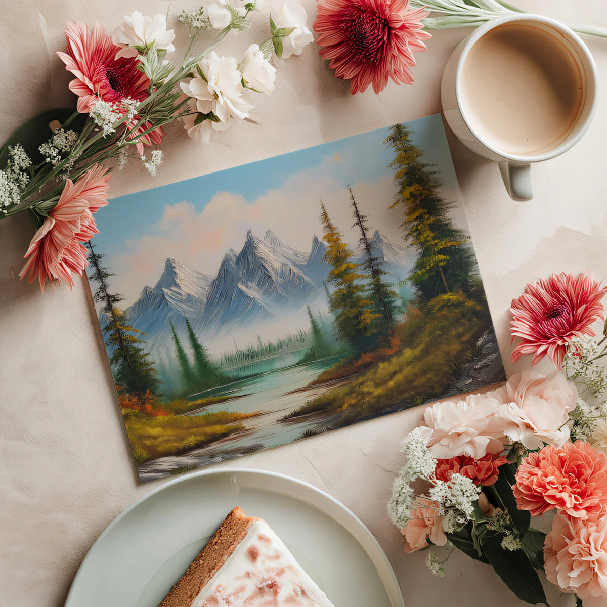 Alpine Wilderness Mural Wallpaper — Impressionistic Oil Painting Mural Wallpaper - room preview 03