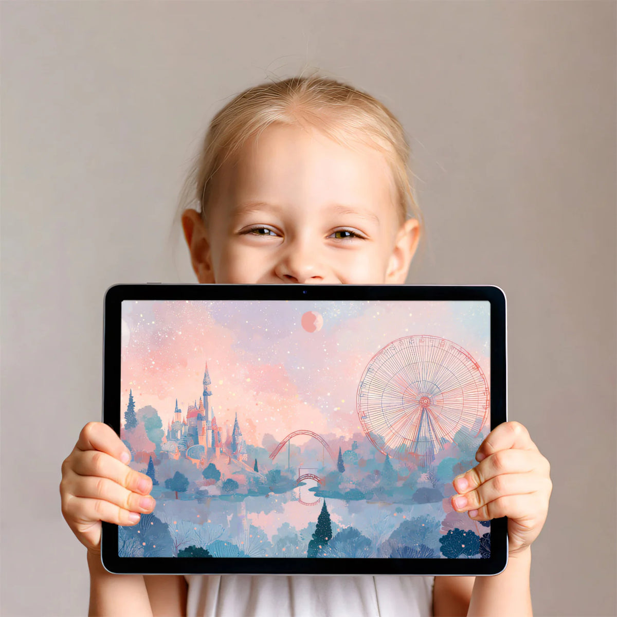 Celestial Fairground Mural Wallpaper — Whimsical Pastel Landscape Mural Wallpaper - room preview 03