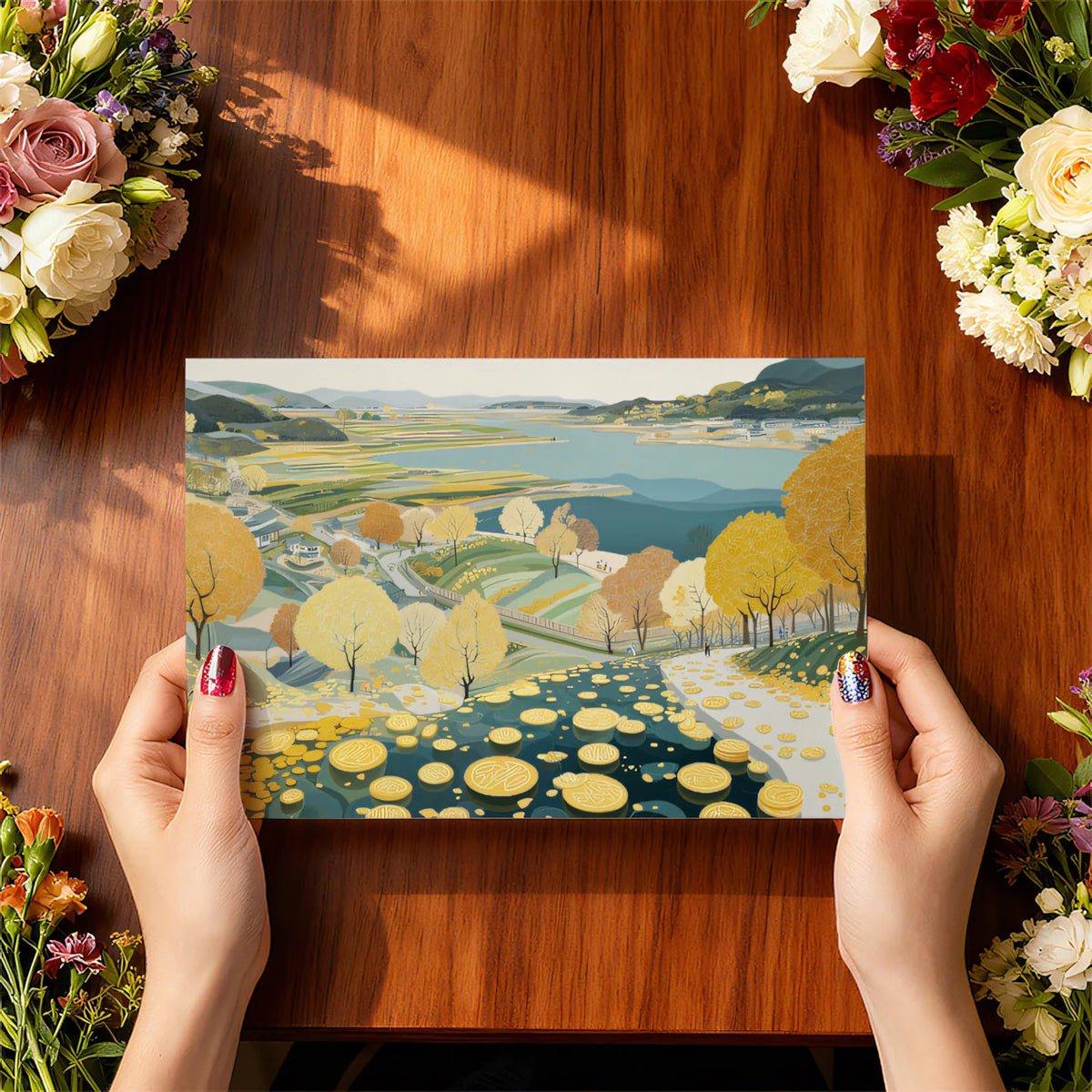 Golden Autumn Valley Mural Wallpaper — Scenic Countryside Landscape Mural Wallpaper - room preview 03
